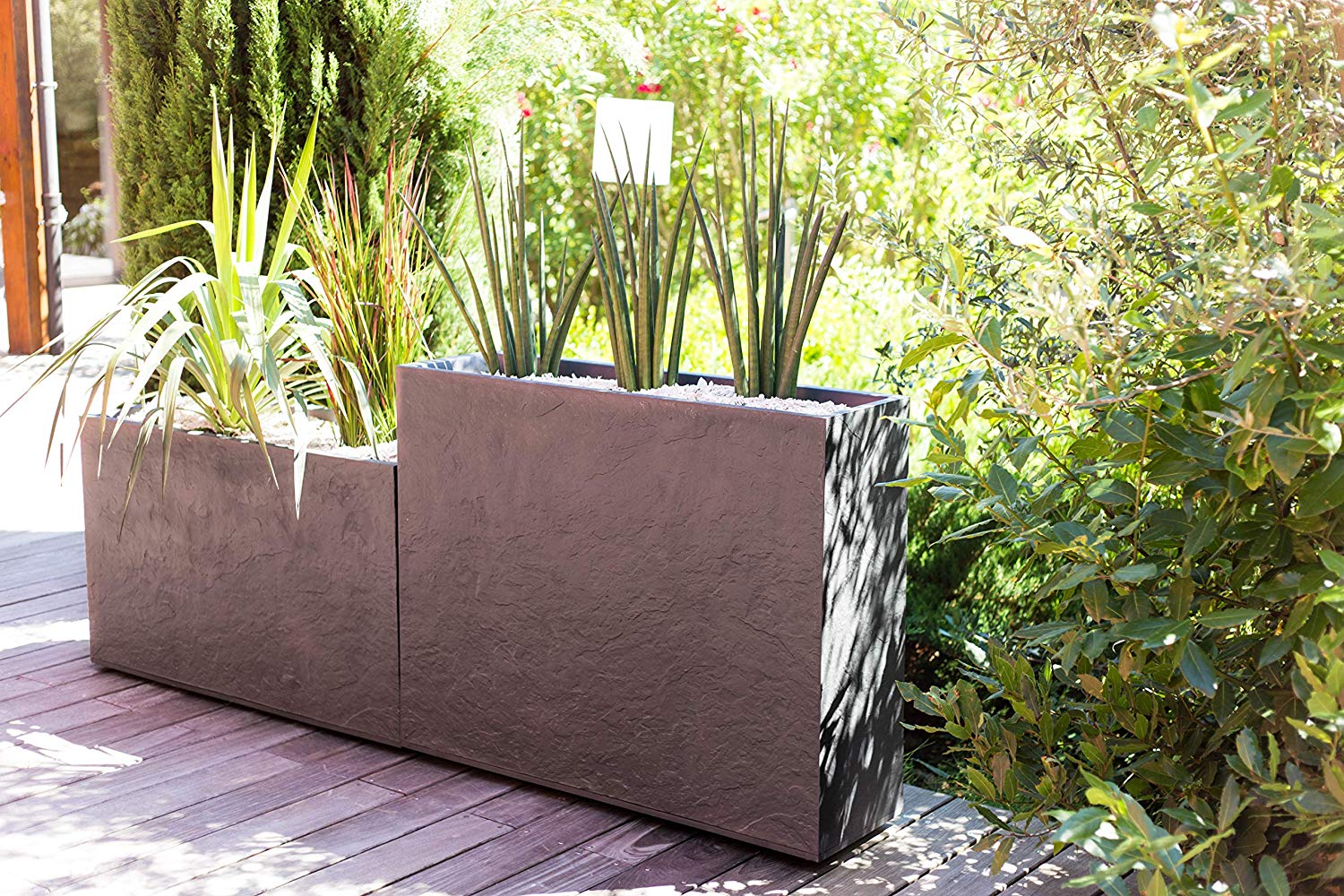 EDA - Wall Loft L Volcania 46 L - Imitation Stone Decor - Double Wall - Water Retention Area - 78.5 x 29.5 x 60 cm - Charcoal Grey - Image 2