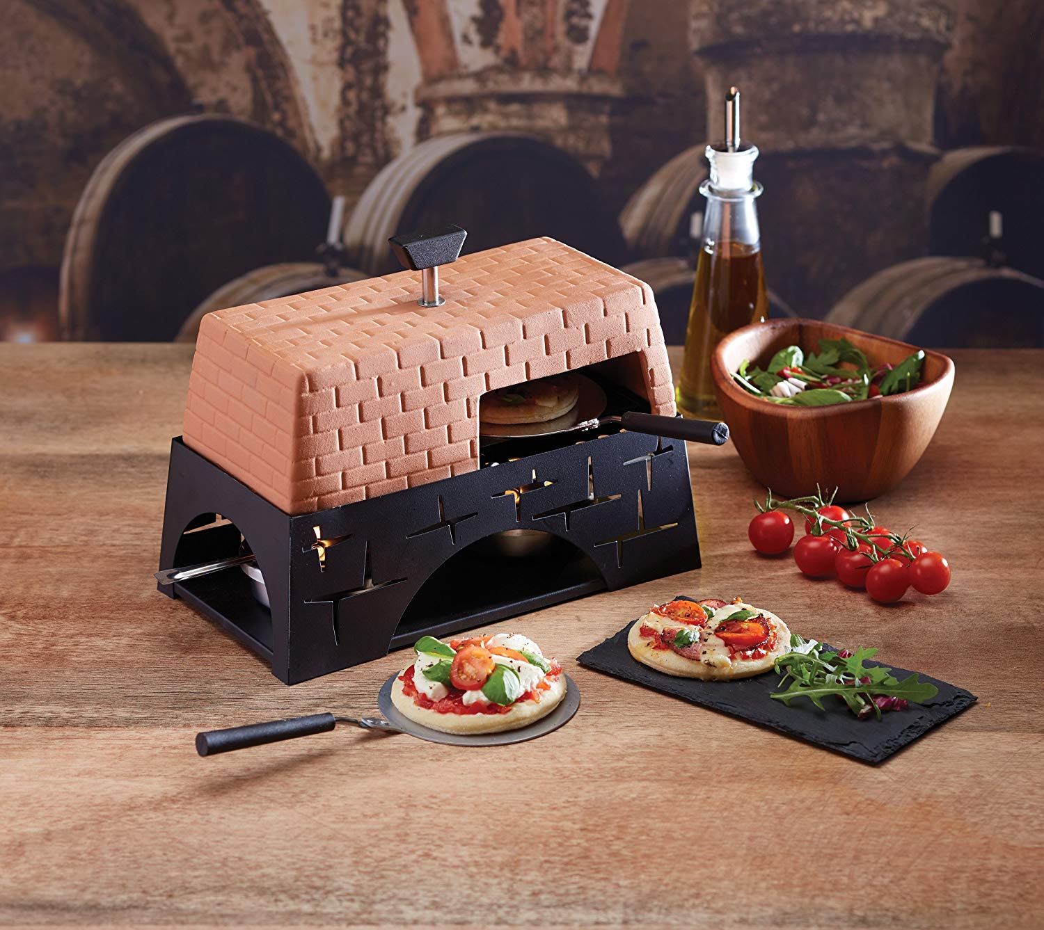 Artesà Table Top Pizza Oven in Gift Box, For Mini Pizzas and Garlic Breads, 27 x 15 x 22cm, Terracotta and Metal - Image 3