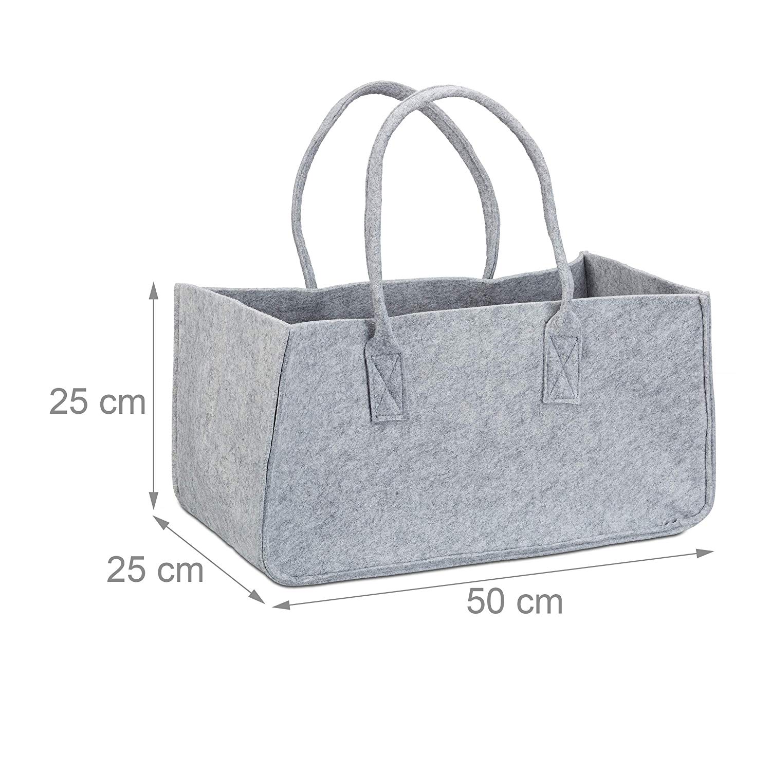 Relaxdays Felt Firewood Basket, Portable Magazine Holder, Wood Bin H x W x D: 25 x 25 x 50 cm, Grey - Image 4