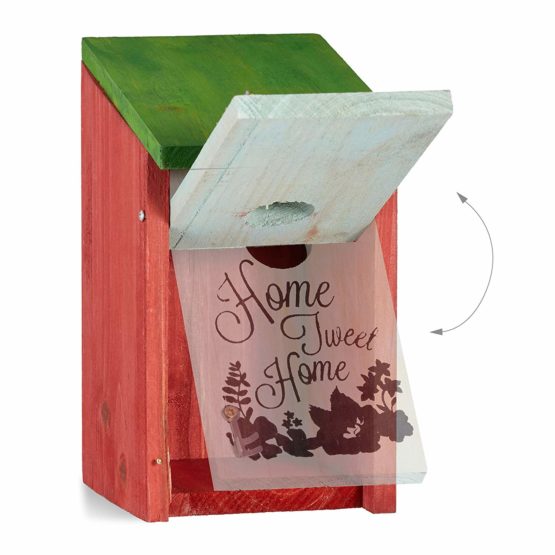 Relaxdays Nesting Box, Small Birds, Tweet Home Print, Wooden, Hanging, Decor, HxWxD: 21.5 x 12 x 15.2 cm, Red-Green, 15.2x12x21.5 cm - Image 4