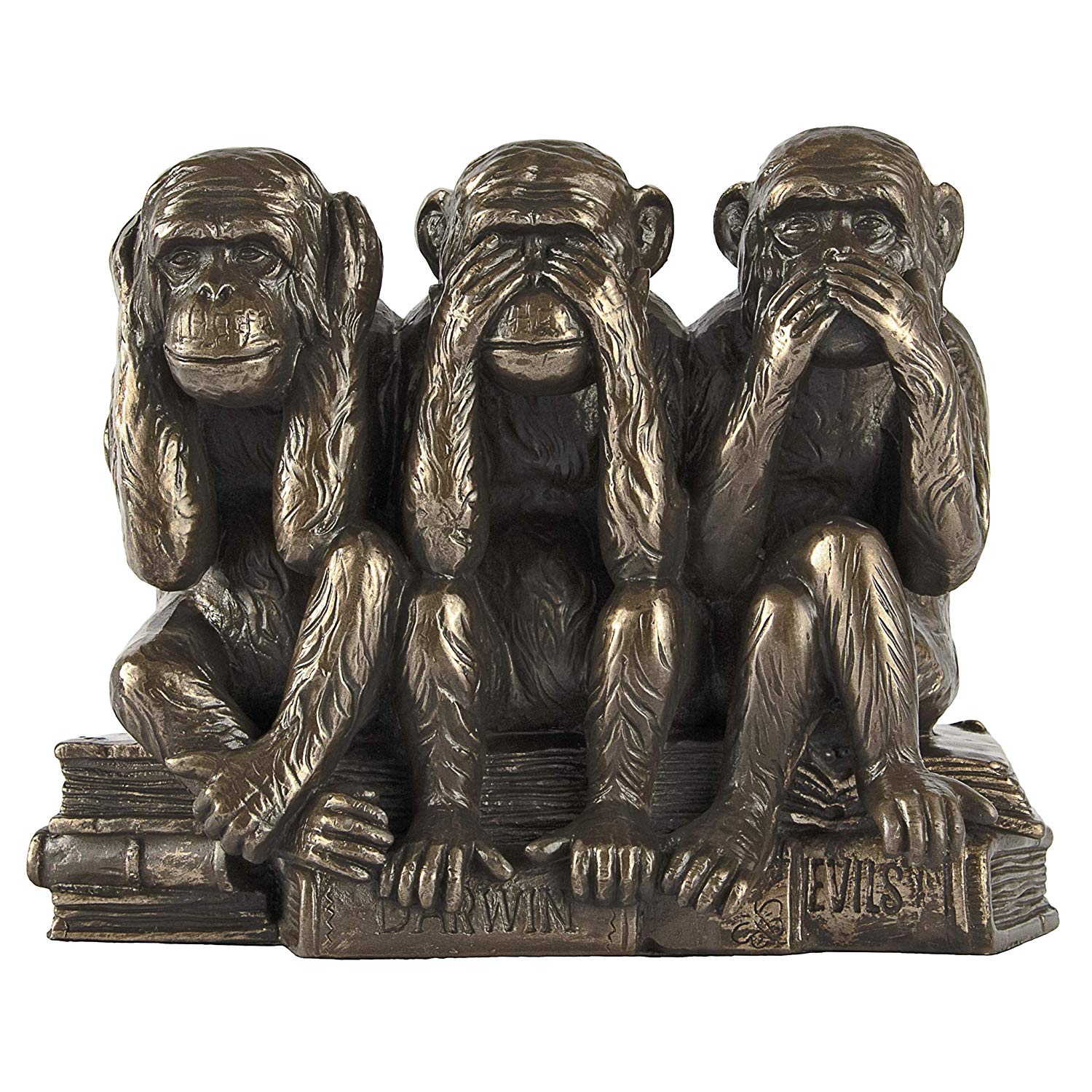 Design Toscano Hear-No, See-No, Speak-No Evil Monkeys Animal Statue Three Truths of Man Figurine, 17.75 cm, Polyresin, Bronze Finish - Image 2