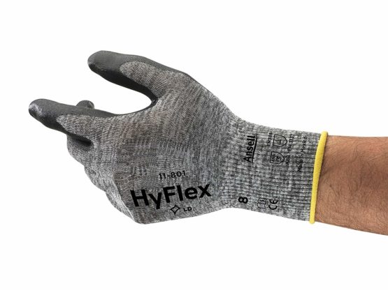 Ansell HyFlex 11-801 Professional Work Gloves, Mechanical Gloves with Improved Grip, Patented Comfort Technology, Multi-Purpose Gloves, Assembly, Mechanics, Men Women, Grey, Size XS (12 Pairs)