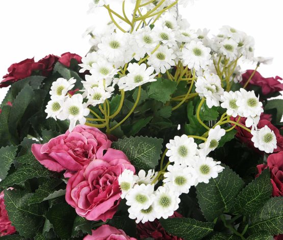 Closer2Nature Artificial Pink Rose and White Daisy Display in a 10" Round Willow Hanging Basket - Image 3