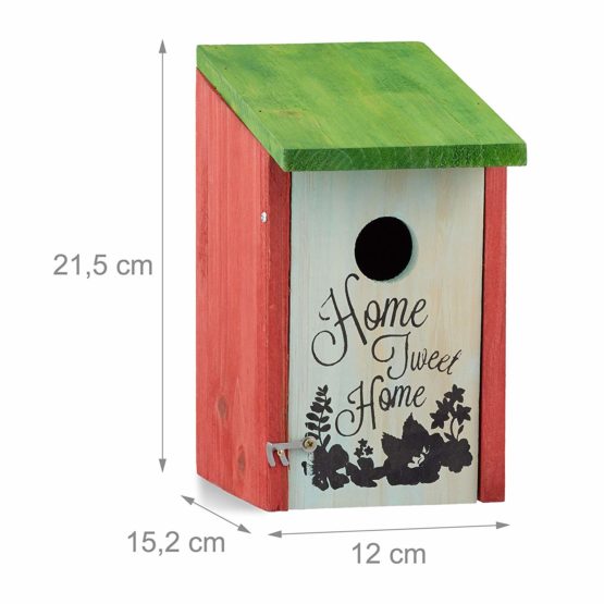 Relaxdays Nesting Box, Small Birds, Tweet Home Print, Wooden, Hanging, Decor, HxWxD: 21.5 x 12 x 15.2 cm, Red-Green, 15.2x12x21.5 cm - Image 3