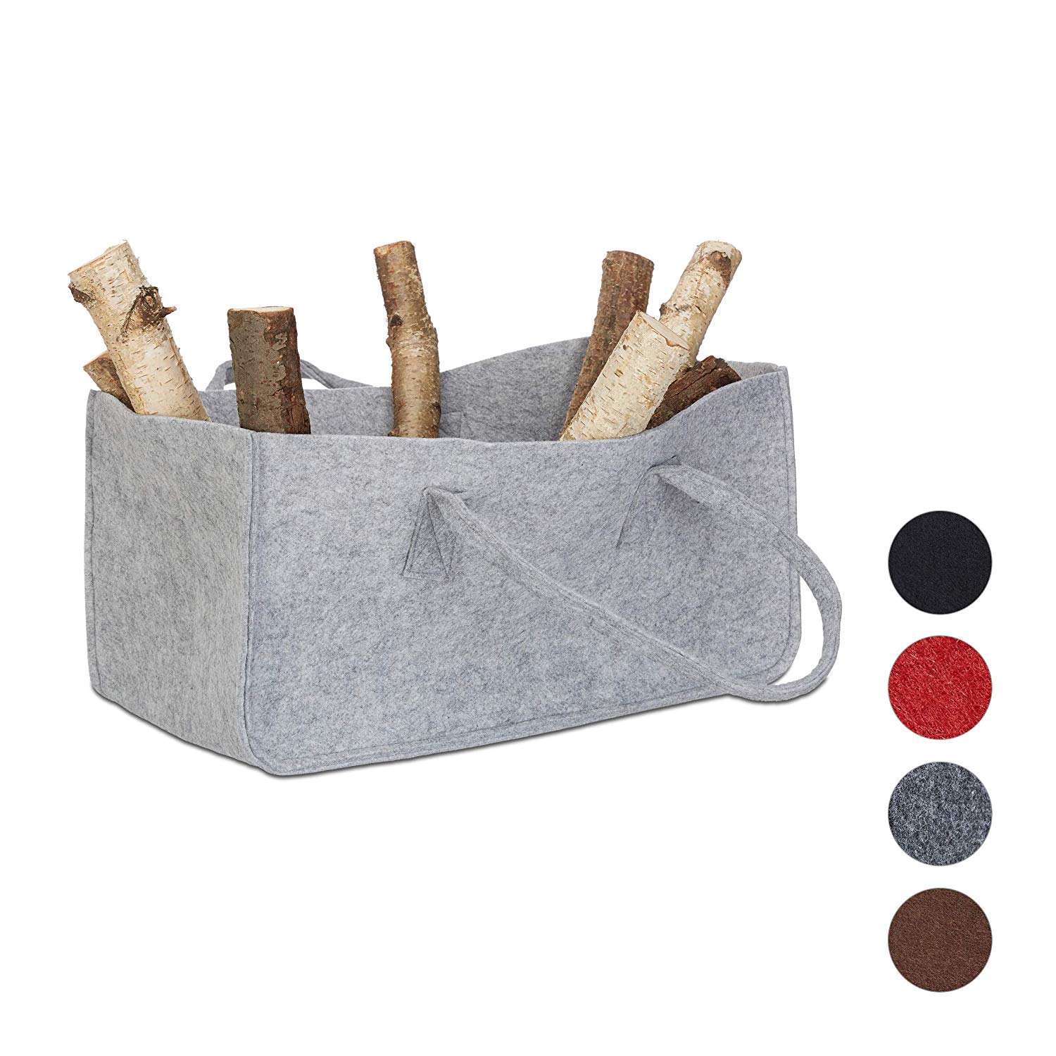 Relaxdays Felt Firewood Basket, Portable Magazine Holder, Wood Bin H x W x D: 25 x 25 x 50 cm, Grey