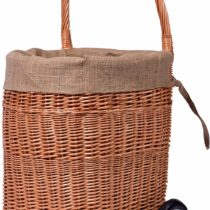 dobar Practical Fireplace Wood Wagon Peeled Willow Log Basket with Sturdy Plastic Wheels – Brown, 44 X 40 X 93 cm