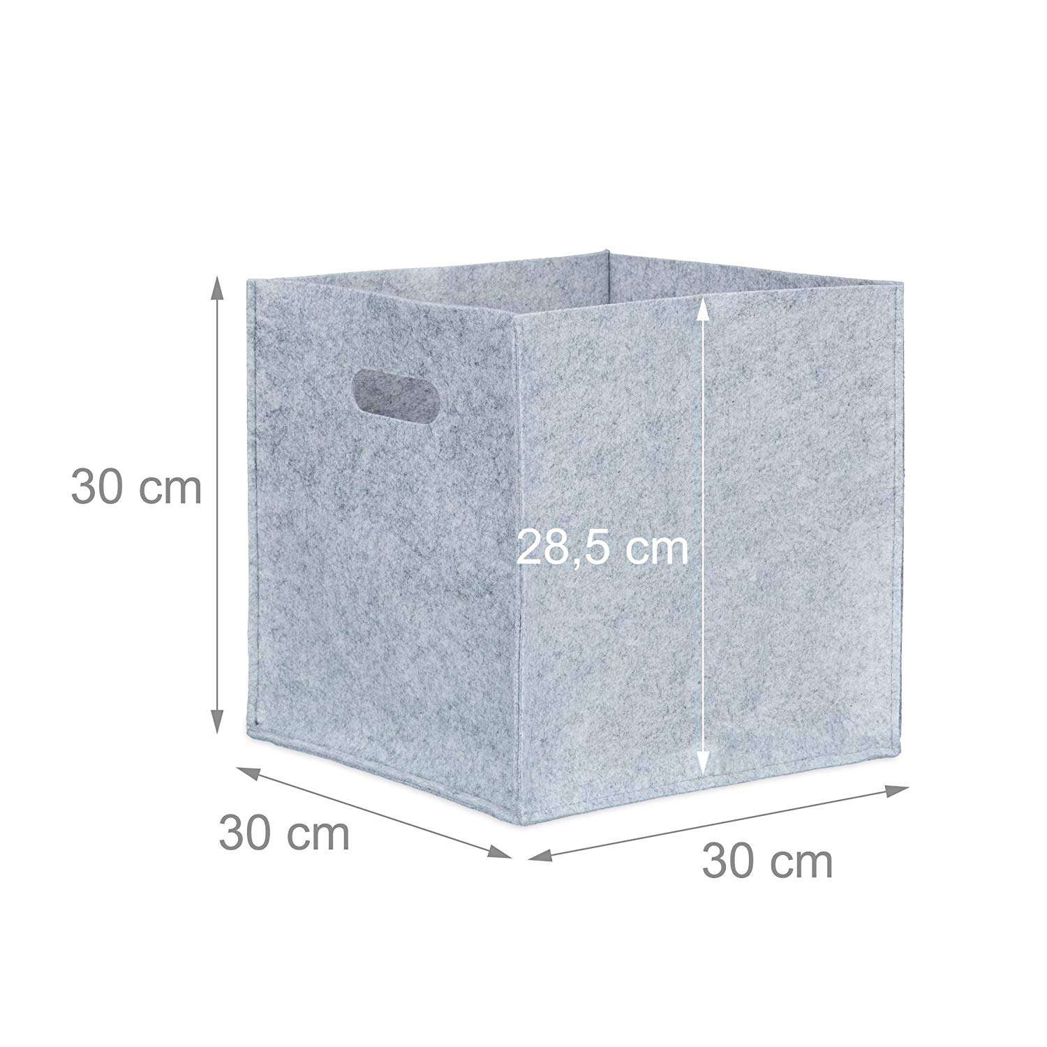 Relaxdays Square Felt Basket, HxWxD: 30 x 30 x 30 cm, Foldable, with 2 Handles, Shopping Bin, Grey - Image 3