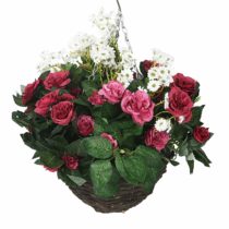 Closer2Nature Artificial Pink Rose and White Daisy Display in a 10" Round Willow Hanging Basket