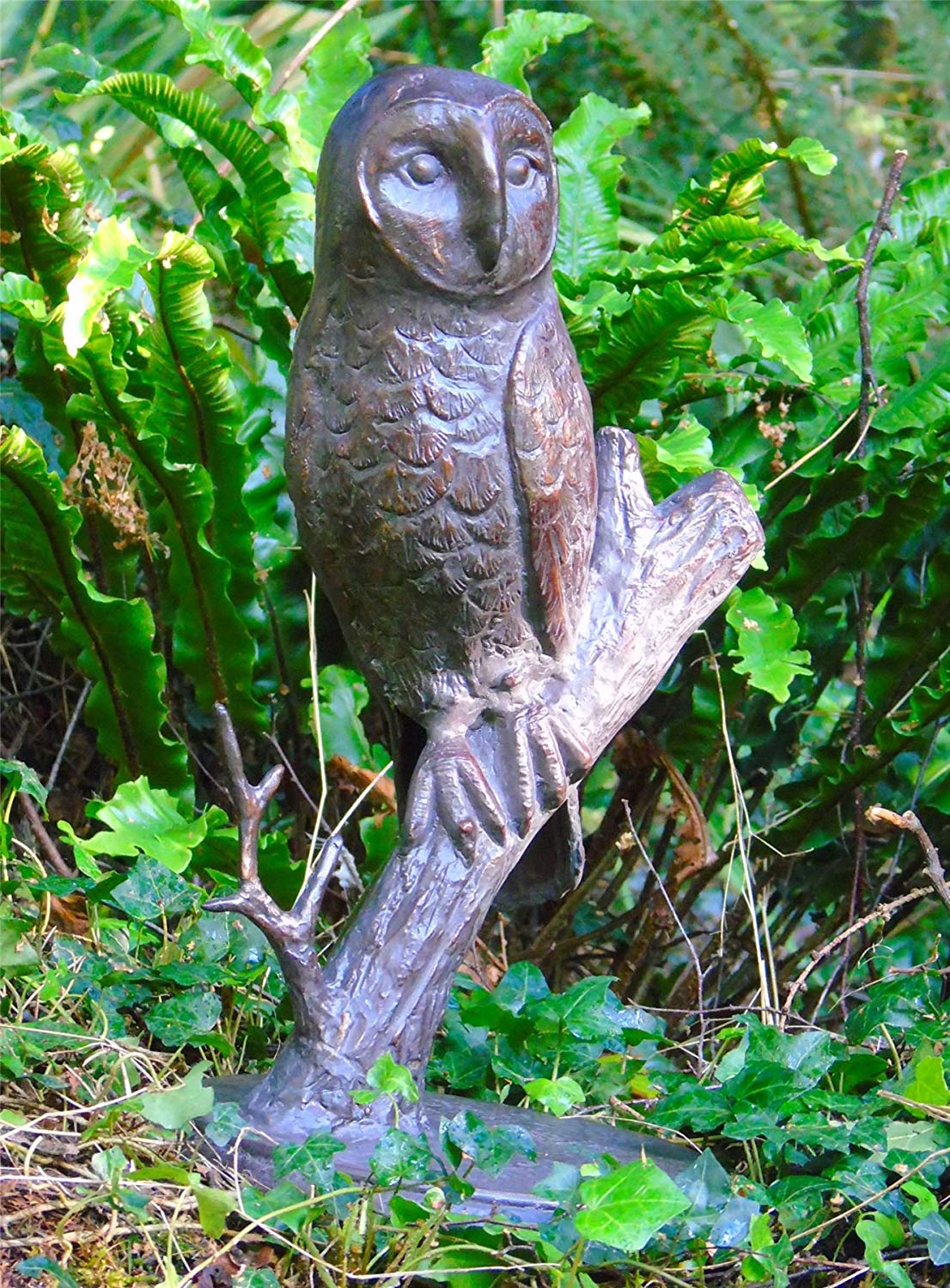 Owl on Branch Garden Statue. Cast Iron with an Aged Bronze Finish