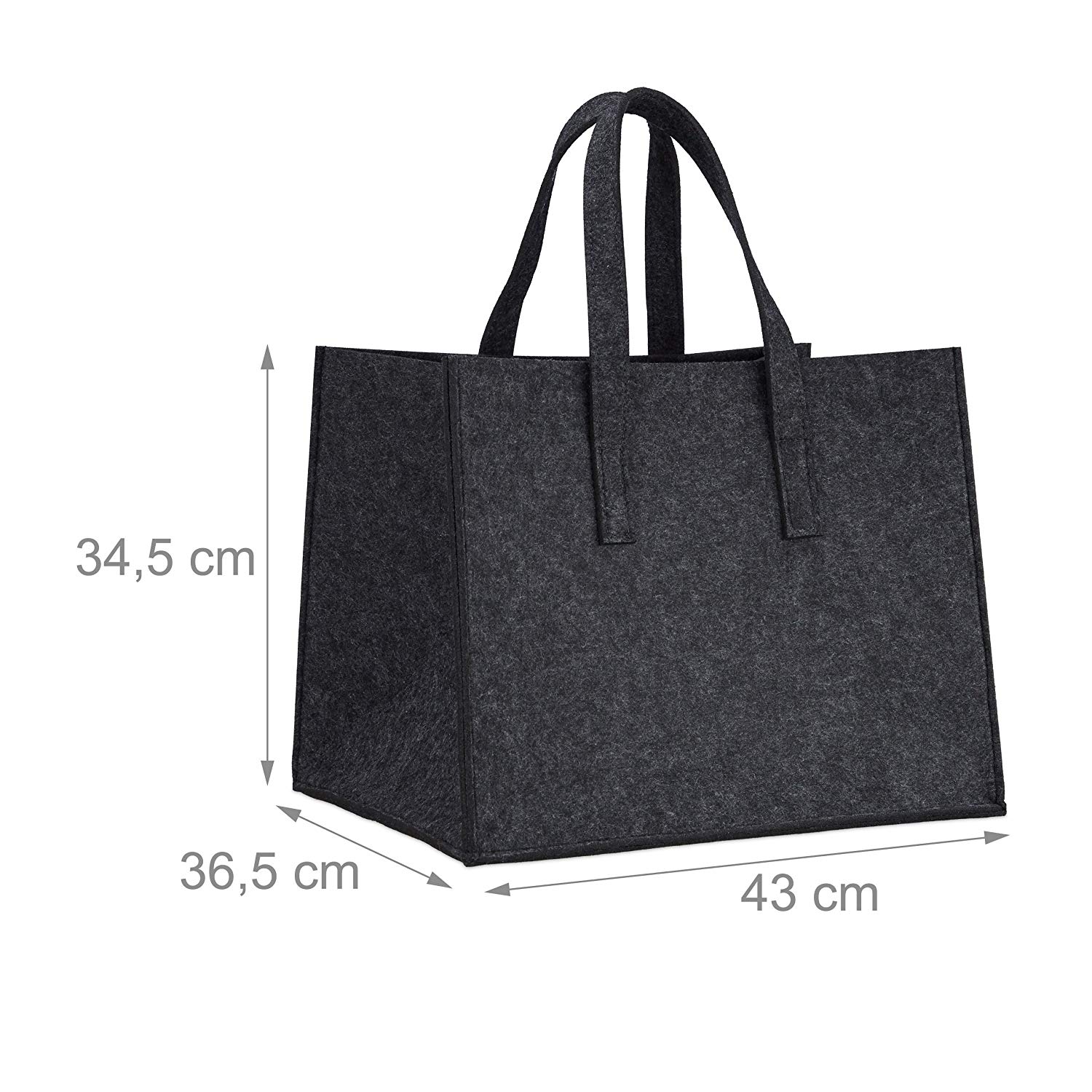Relaxdays Felt Firewood Basket, HxWxD: 34.5 x 43 x 36.5 cm, 2 Handles, Foldable, Newspaper Holder, Dark Grey - Image 4