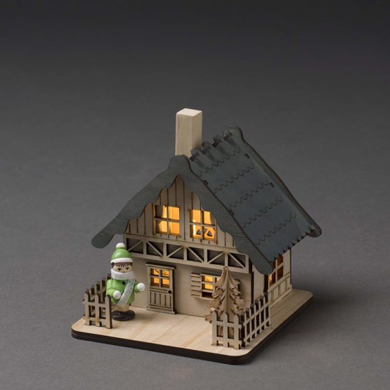 Konstsmide 3232-100 LED Wooden House “Christmas Scene” with Grey Roof Christmas Light/Indoor Use (IP20)/4 Warm White Diodes/Battery Operated: 3 x AA 1.5V (excl.) - Image 2