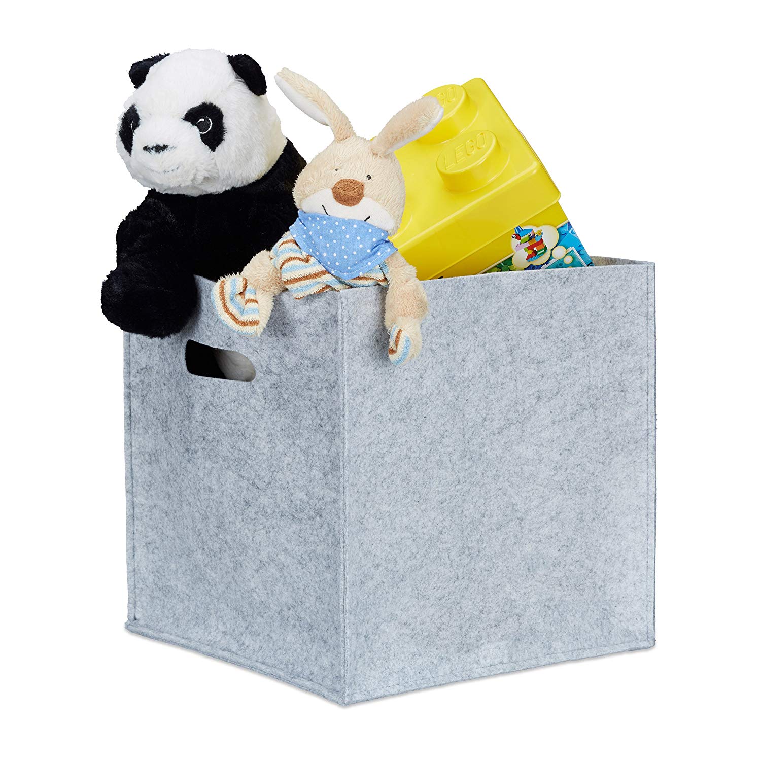 Relaxdays Square Felt Basket, HxWxD: 30 x 30 x 30 cm, Foldable, with 2 Handles, Shopping Bin, Grey - Image 2