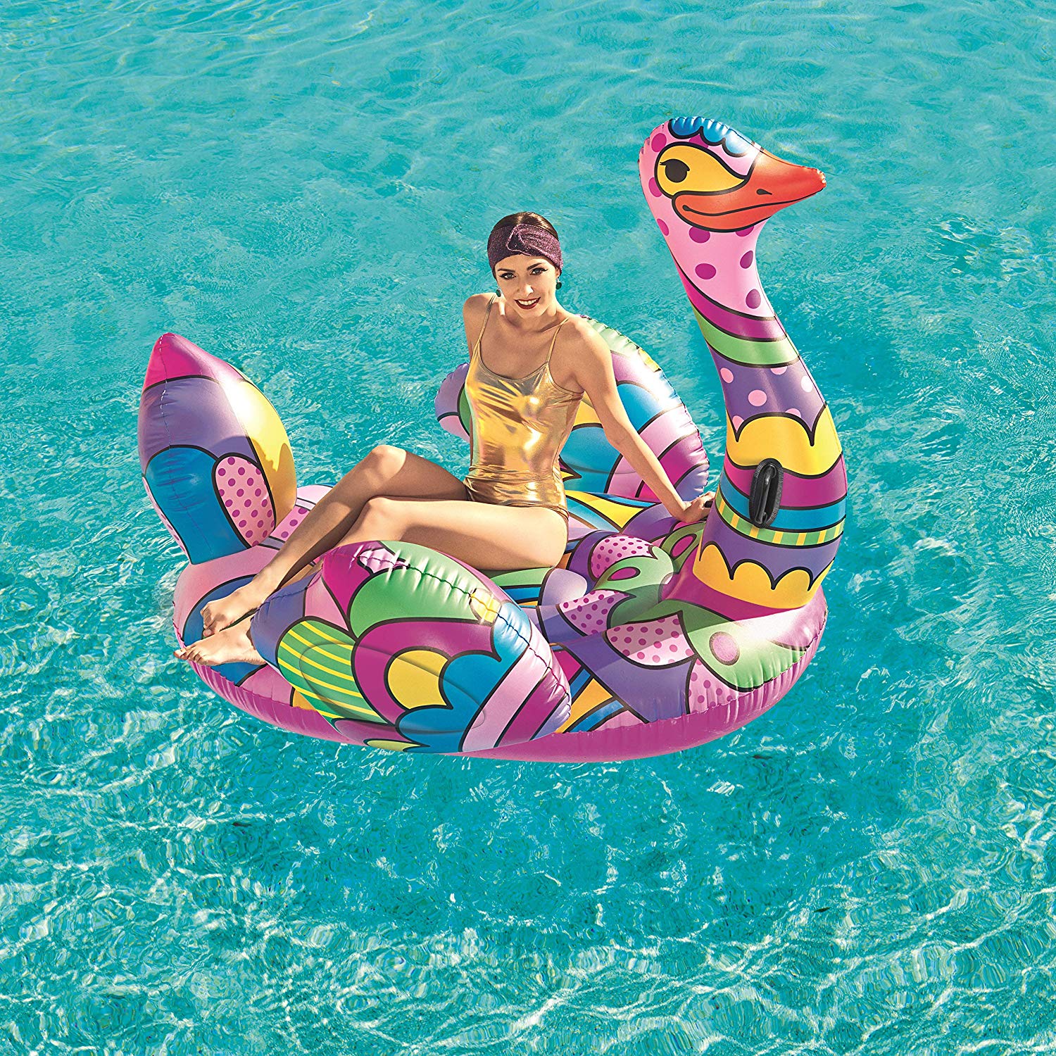 Bestway Inflatable Ostrich Pool Float, Ride-On Toy with Pop-Art Design, Multi-Colour, 1.90m x 1.66m - Image 2
