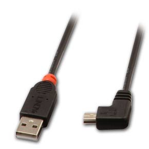 Lindy 1m USB 2.0 Cable, Type A to Mini-B, 90 Degree Right Angle, Black, 1 meter