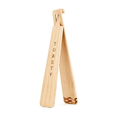Kikkerland 2-Piece Bamboo Toasty Tong, Brown