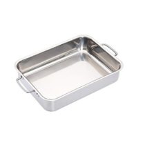 MasterClass Deep Stainless Steel Roasting Tin with Folding Handles and Hob Compatible Design, 32 x 23 x 6.5 cm, Silver