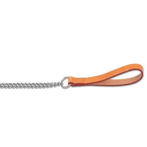 Ancol Heritage Heavy Chain Lead with Leather Handle - Tan Steel Durable Dog Walking Accessory - 90cm Size 7-9