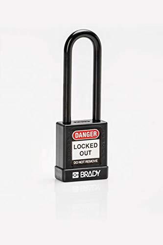 ABUS 58980 75mm Non Conductive Lock Out Tag Out Long Shackle Anodized Aluminium Padlock - Black, 40 mm