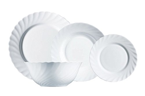 Porcelain Dinner Set 19 Piece Luminarc Kitchen Dinnerware Service Plate Ceramic, White, 19 ìezas