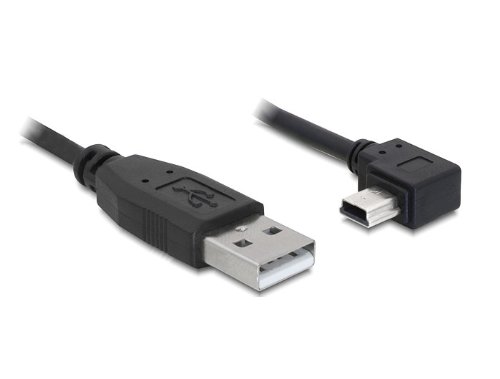 DeLock Cable USB 2.0-A > USB mini 5-Pin / 3m / Right-Angle, Schwarz, 3 Meters