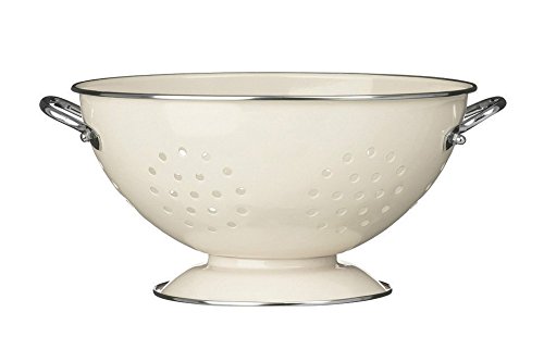 Premier Housewares Enamel Retro Colander, Stainless Steel Pasta Strainer - Cream, H13 x W23 x D23cm