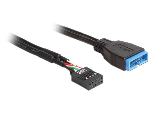 Delock Cable USB 2.0 pin header female to USB 3.0 pin header male, Black
