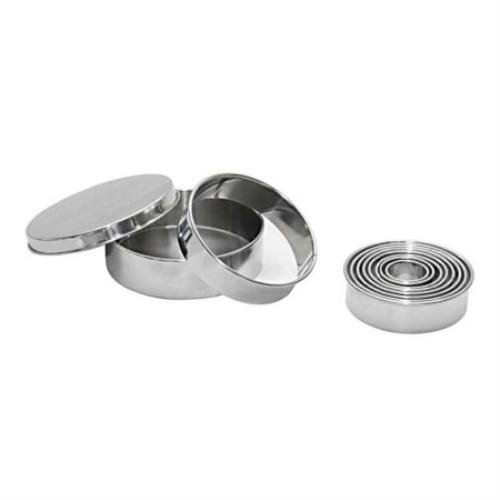 De Buyer 3323.00 N Box of 9 Designs Cookie Cutters Pieces Plain Round 3 to - Stainless Steel - Height 3.5 cm, diameter 11 cm