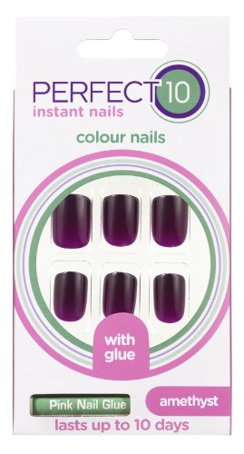 Perfect 10 P10 Colour Nails Amethyst, Purple, 24 Count (Pack of 1)