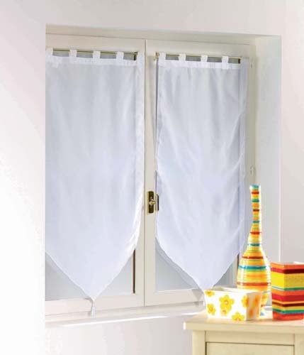 Douceur d'Interieur Voile 2-Net Uni Curtain Pompon, Blanc, W 23.6" x L 35.4" (1 Panels)