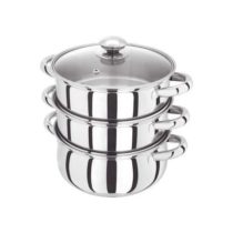 Judge Essentials HX03 Stainless Steel 3 Tier Steamer 20cm, Vented Glass Lid, Integral Casserole Pot, Oven Safe, Induction Ready, 10 Year Guarantee