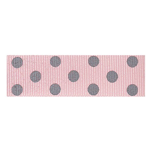 Berisfords 15 mm Polka Dot Spotty Grosgrain Ribbon, Pink/Grey, 13461-PKG-15