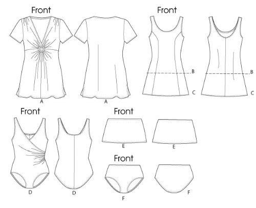 Butterick Patterns B5795 Size RR 18W-20W-22W-24W Womens Cover-Up Top Swimdress Swimsuit Skirt and Briefs, Pack of 1, White - Image 3