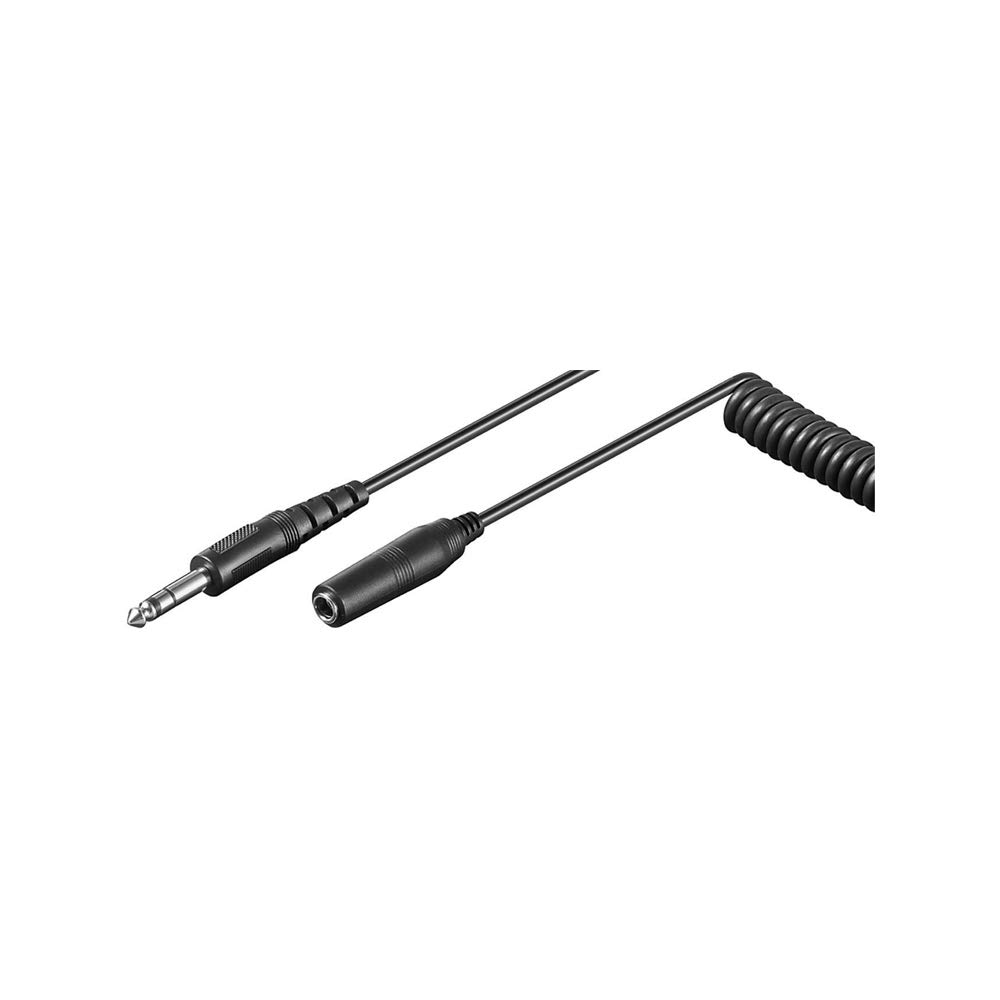 Goobay 50016 Headphone Extension Cable 6.35 mm, Coiled Cable, Black, 5 m Cable Length, 5m