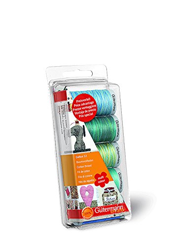 Gutermann Thread Set: Machine Embroidery Cotton 12-Aqua, 100%