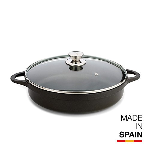Valira 24 cm Black Short Induction Compatible Casserole Dish with Lid, VAB413525, ø 24cm