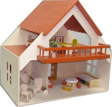 Rülke Holzspielzeug 23193 House with Balcony Red, Wood Colour, Red, 57x33x54 centimeter - Image 2
