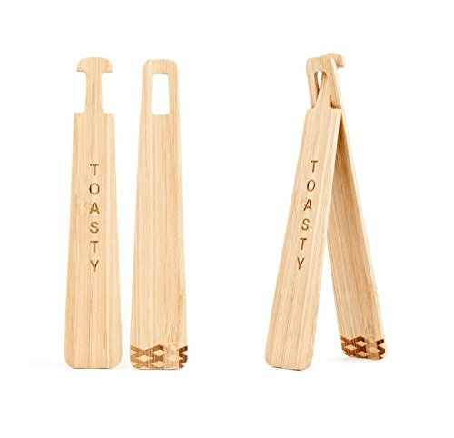 Kikkerland 2-Piece Bamboo Toasty Tong, Brown - Image 2