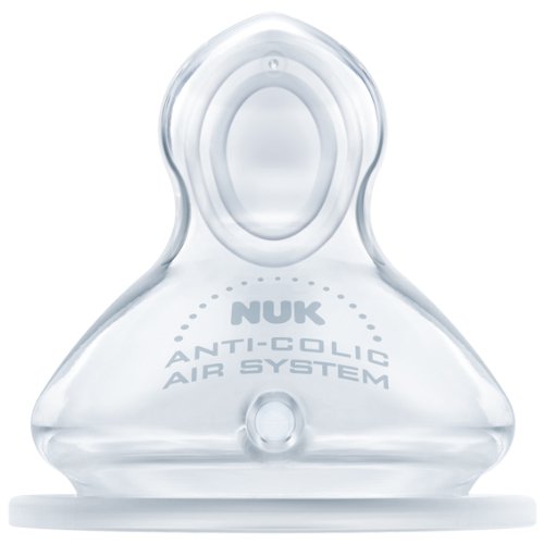 NUK First Choice+ Silicone Replacement Teats 6-18 Months with Medium Feed Hole 2 Count, 6 Monaten