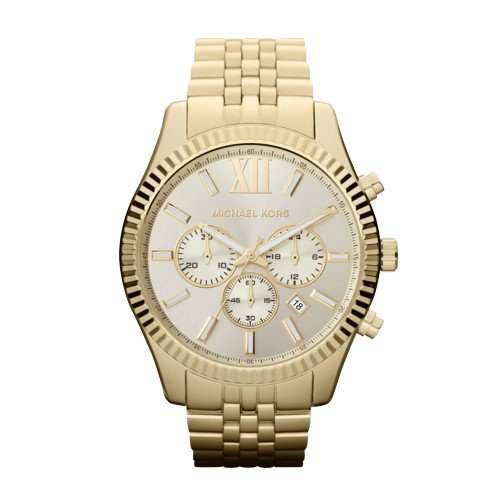 Michael Kors Lexington Chronograph Quartz Watch with Gold tonestainless Steel Strap for Men MK8281, Gold Tone and Cream, 45 mm