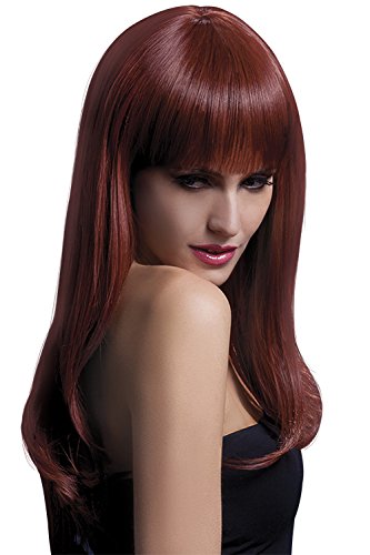 Smiffys Fever Sienna Wig, Auburn Long Feathered with Fringe, 66cm / 26in, Fever Wigs Fancy Dress, Fever Dress Up