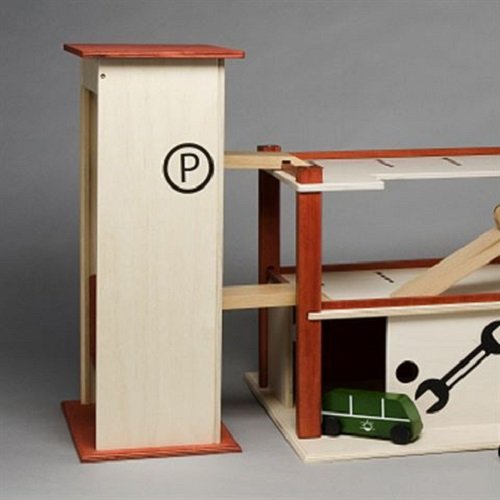 Rülke Holzspielzeug 23166 Car Park with Garage, Wood Colour, Red, Black, 36x64x44 centimeter - Image 3