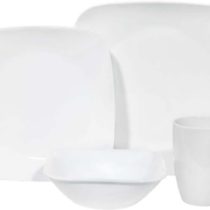 Corelle 16-Piece Vitrelle Glass Pure White Chip and Break Resistant Dinner Set, Service for 4, White