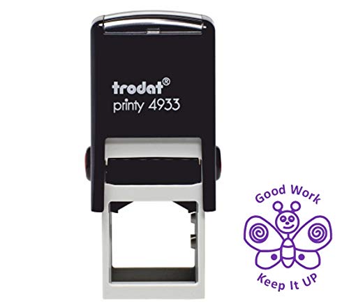 Trodat Printy 4933 Teacher Stamp "Good Work - Keep It Up" - Self Inking, Purple Ink 61689,Black,23mm x 23 mm