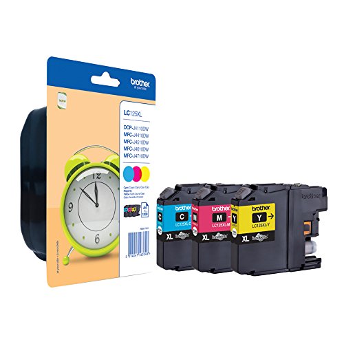 Brother LC-125XL Cyan/Magenta/Yellow High Yield Inkjet Cartridges (Pack of 3), Cyan, Magenta, Yellow