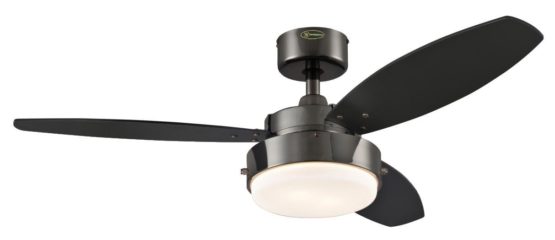 Westinghouse Lighting 78764 Alloy One-Light 105 cm Three Indoor Ceiling Fan, Opal Frosted Glass, Gun Metal Finish with Black/Graphite Blades
