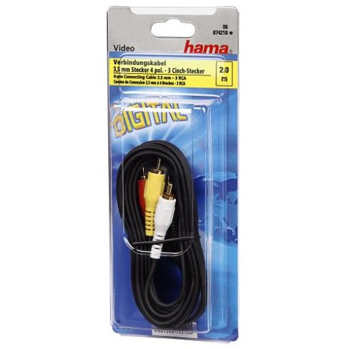 Hamma 3.5mm Jack to 3x Video/Stereo RCA Plag Connection Cable - 2m, Black, 2 Meters - Image 2