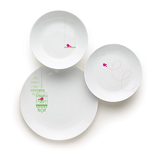 Excelsa Liberté 18-Piece White China Tableware Set, Bianco Con Decorazioni, 18 pieces