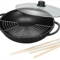 Karl Kruger Leipzig Aluguss Series Wok Pan with Glass Lid Accessories, Metal, Black, 30 x 36 x 30 cm