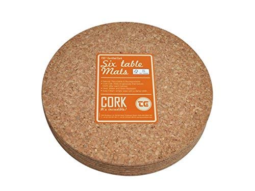 T&G 15034 FSC Certified Cork Round Table Mats/Surface Protectors, Set of 6, D220 x H6mm Brown - Image 2