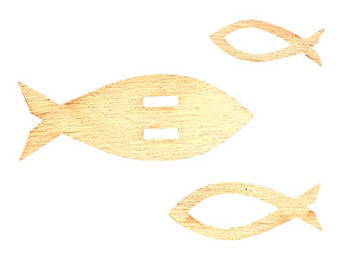 Petra's Craft News A KFH3350KD Cut-Out 50-Piece Assorted Wooden Fish Set of 2 Sizes and Ribbon Holder, Beige